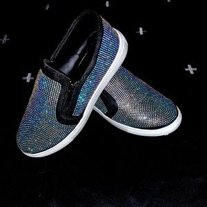 Ladies size 10 sparkle/iridescent loafers with zipper accent